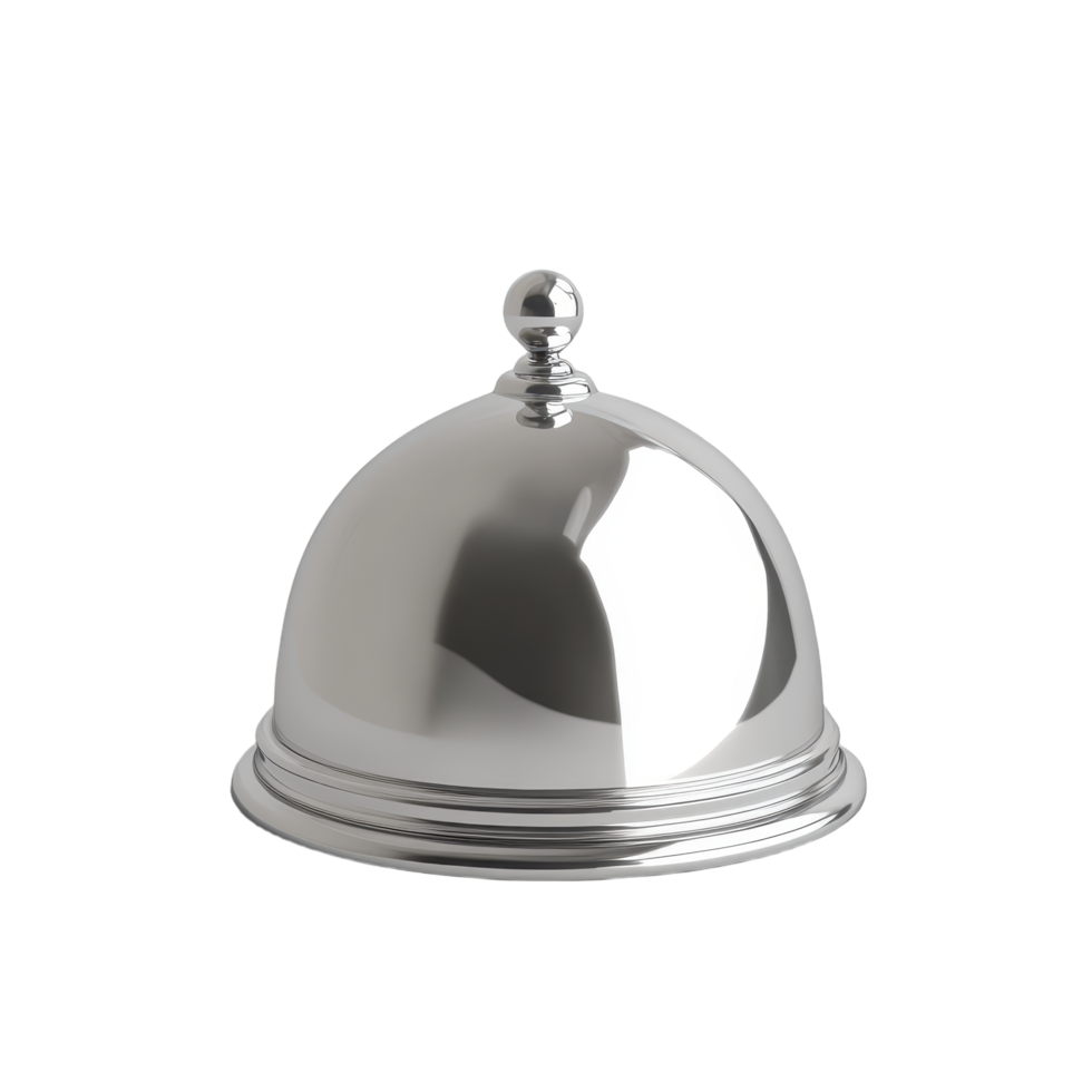 Elegant silver cloche with a domed shape and a spherical knob on top ideal for showcasing culinary creations with style on a table png
