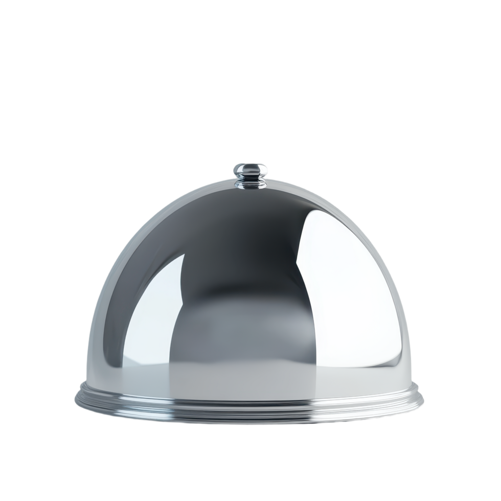 Elegant silver cloche against a stark backdrop enhancing its sleek design and reflective surface Perfect for culinary presentations png
