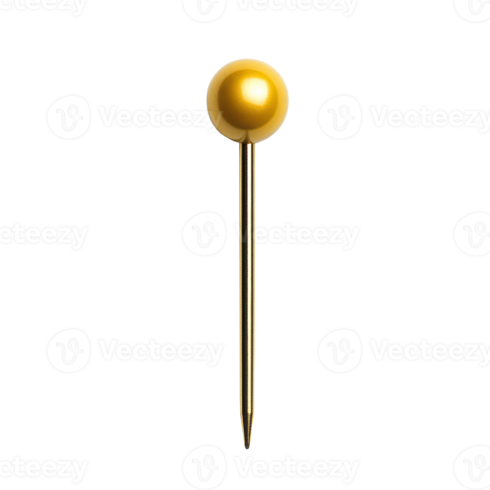 Golden sewing pin a sharp shiny tool with a spherical head perfect for fabrics and crafts shining against a transparent backdrop png