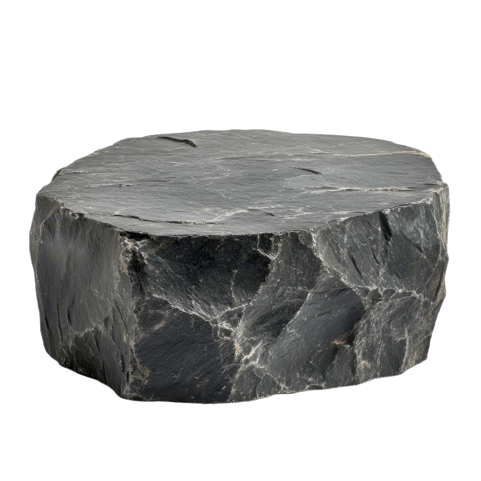 Dark grey roughly hewn rock Stone podium Isolated on ready for design elements Simple platform for displays and presentation png
