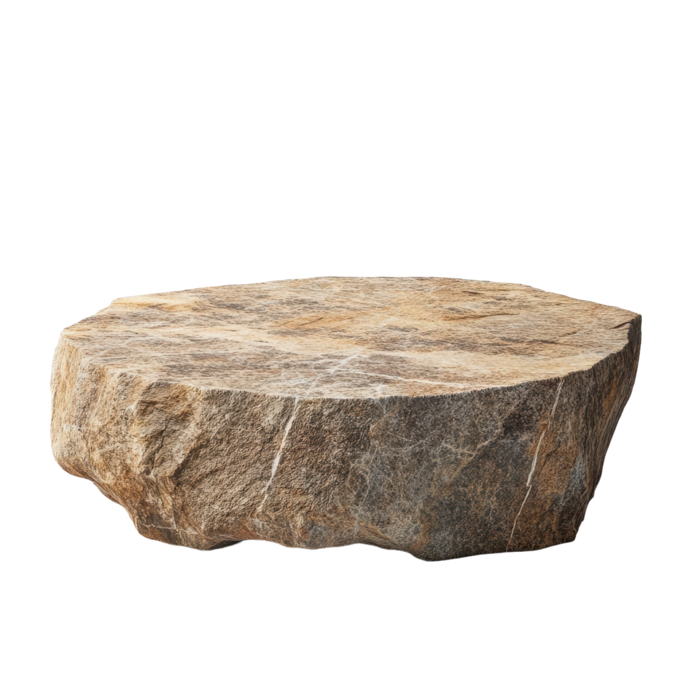 Isolated stone pedestal with a round natural shape and rough texture against a transparent backdrop Ideal for showcasing products png