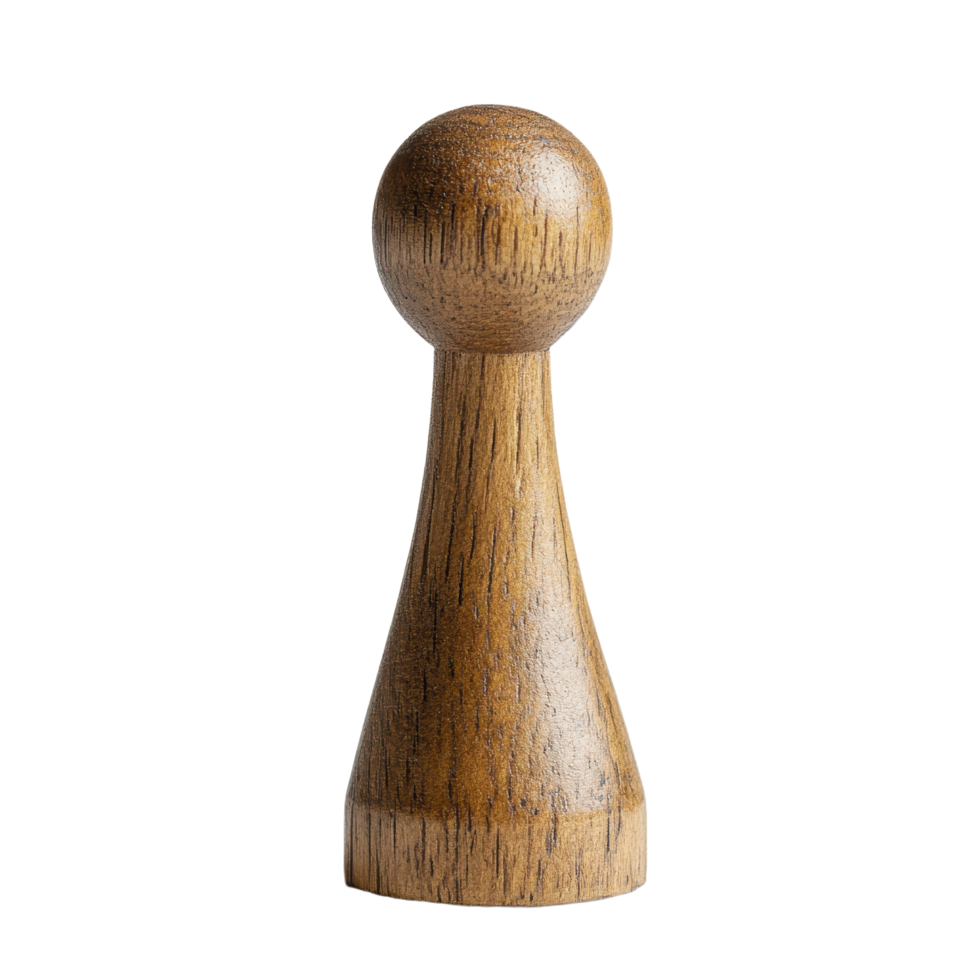 Wooden game piece on a showcasing its smooth texture conical shape and spherical top Minimalist design for board games png