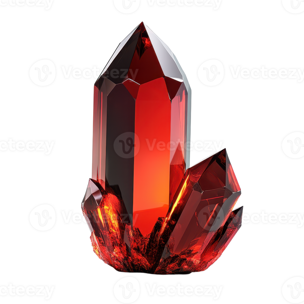 Radiant Ruby Crystal Formation A striking gemstone cluster with deep red hues and sharp facets against a png
