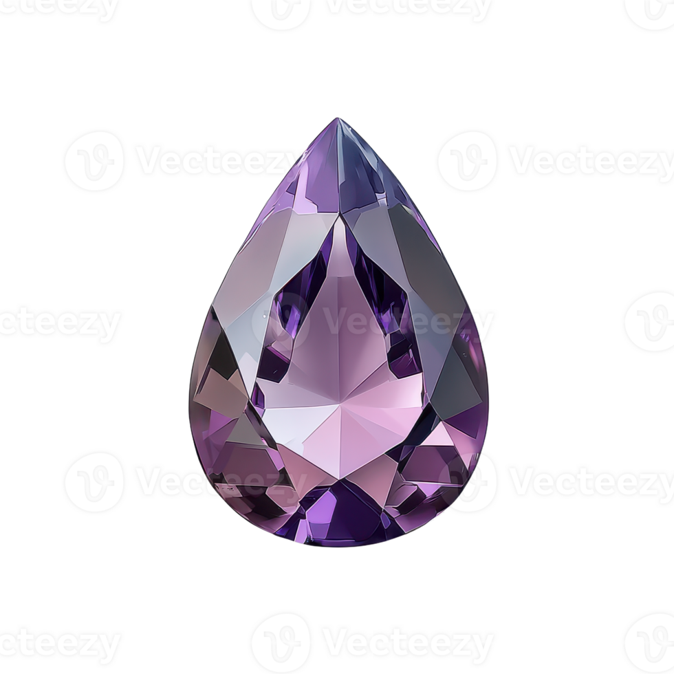 Purple Crystal A pear-shaped crystal catches the light with its facets showcasing gradients of purple against a png