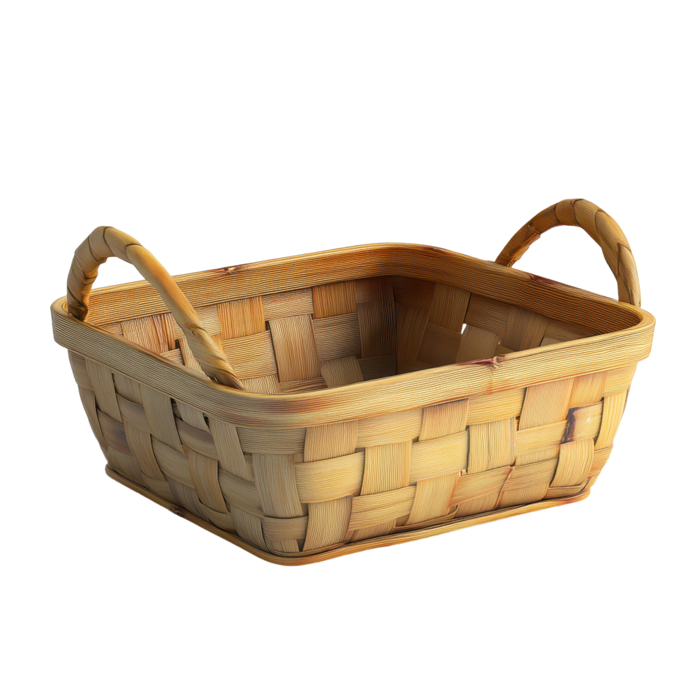 Woven basket crafted from natural fibers with a rustic appearance perfect for storage display or decorative purposes png