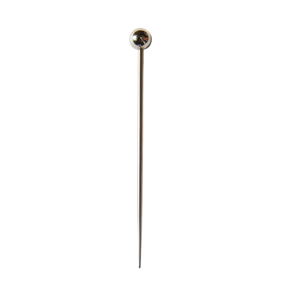 A sleek and minimalist metal stick with a spherical head on a transparent backdrop casting a subtle isolated shadow on the surface png