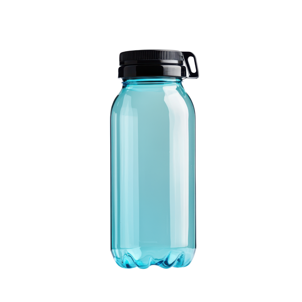 Blue reusable water bottle with cap Eco-friendly hydration on the go promoting sustainability and healthy habits png