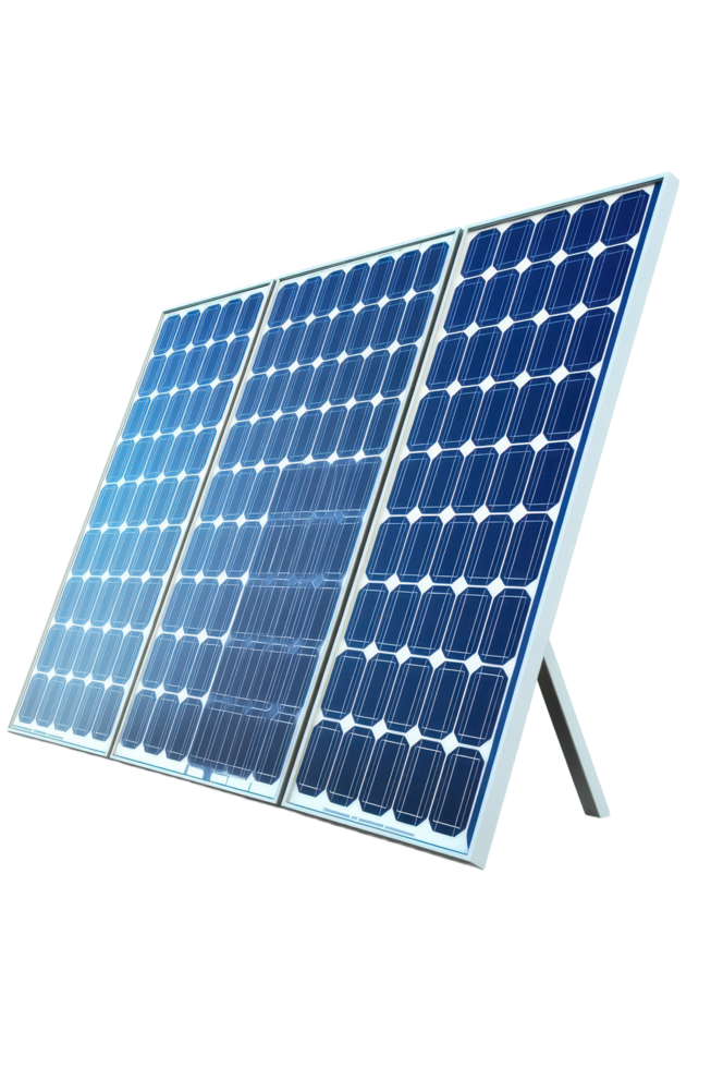 A trio of solar panels on display showcasing sustainable energy The panels are blue and promising clean electricity generation png