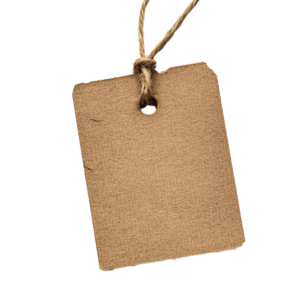 Rustic kraft paper tag with jute twine isolated on a transparent background for versatile design use png