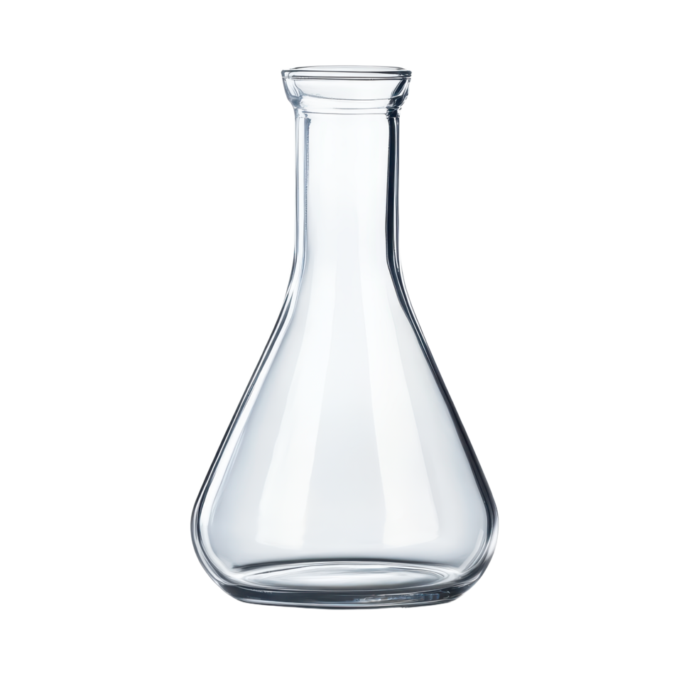 Empty Erlenmeyer flask for scientific research in chemistry or biology with a transparent background png