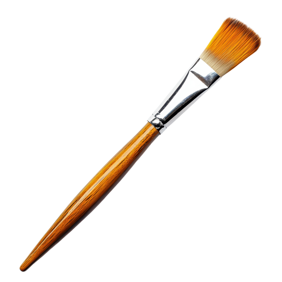 A clean flat artist's paint brush with a wooden handle and metal ferrule isolated against a transparent background for versatile use png