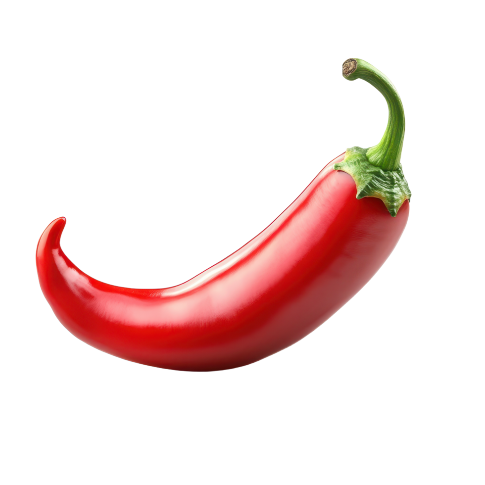 A vibrant isolated red chili pepper curves elegantly against a stark backdrop The chili's smooth skin reflects light enhancing its rich color png