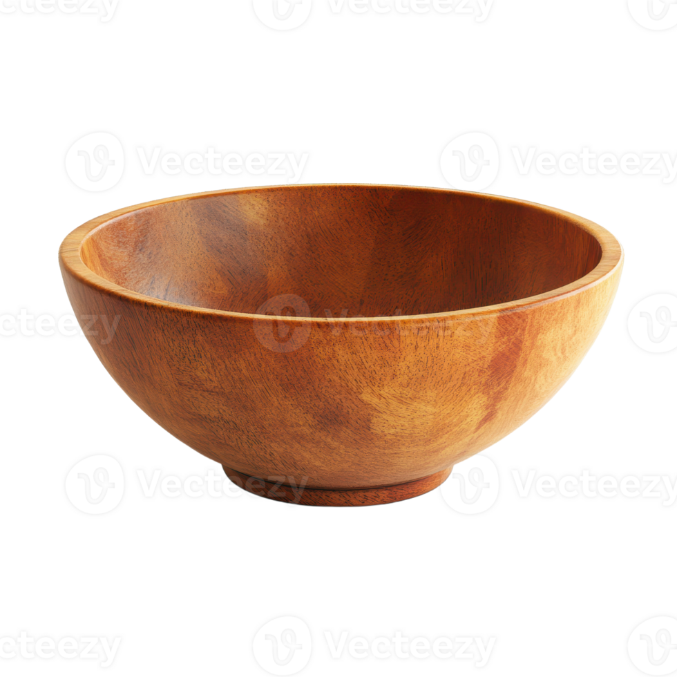 Wooden bowl with a smooth finish and warm tones isolated against a transparent backdrop Perfect for showcasing food or as a standalone piece png