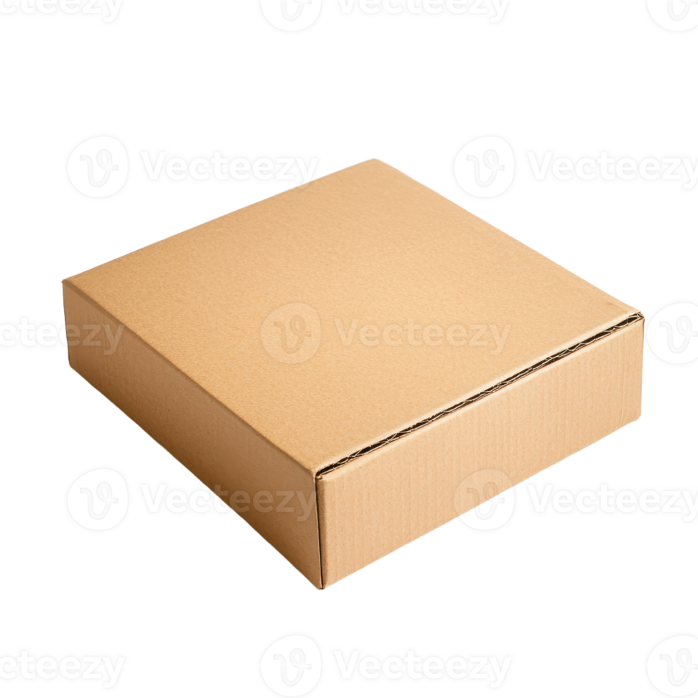A simple square cardboard box shown against a The box has a lid This is a with a transparent background png