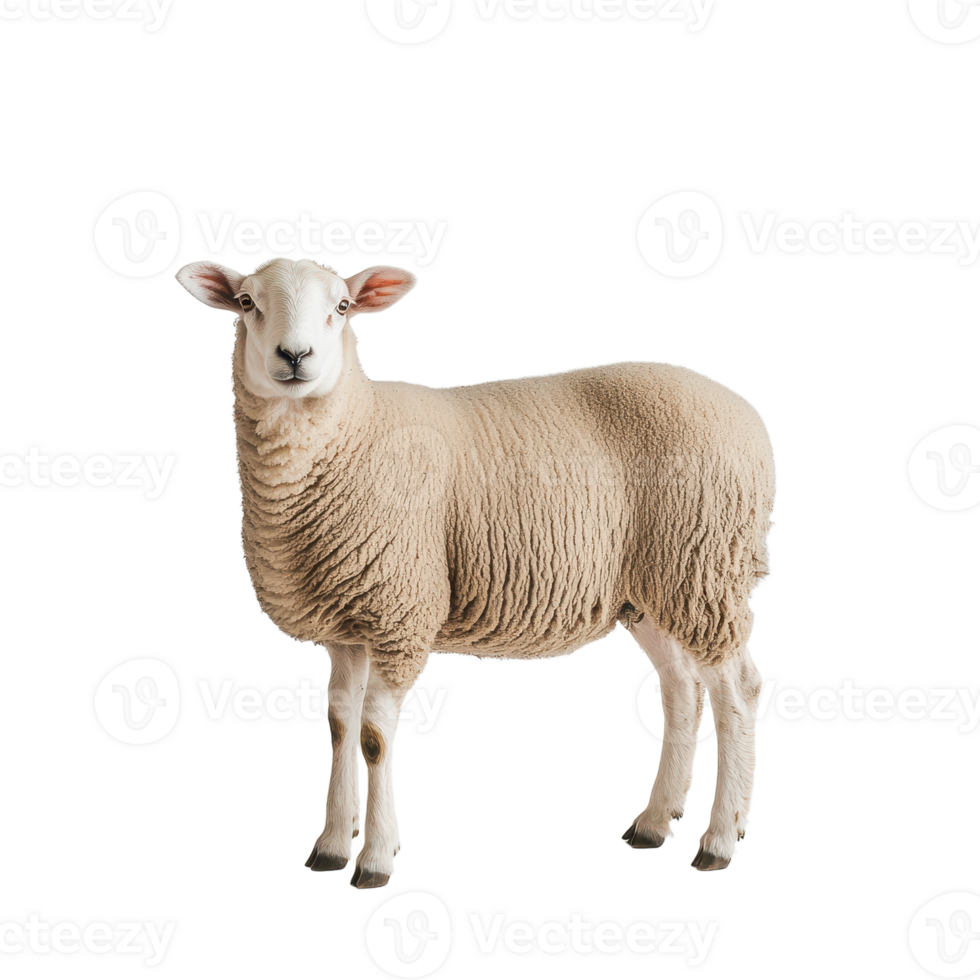 Sheep portrait Farm animal with dense wool coat Simple studio shot Woolly livestock isolated Clean agricultural png