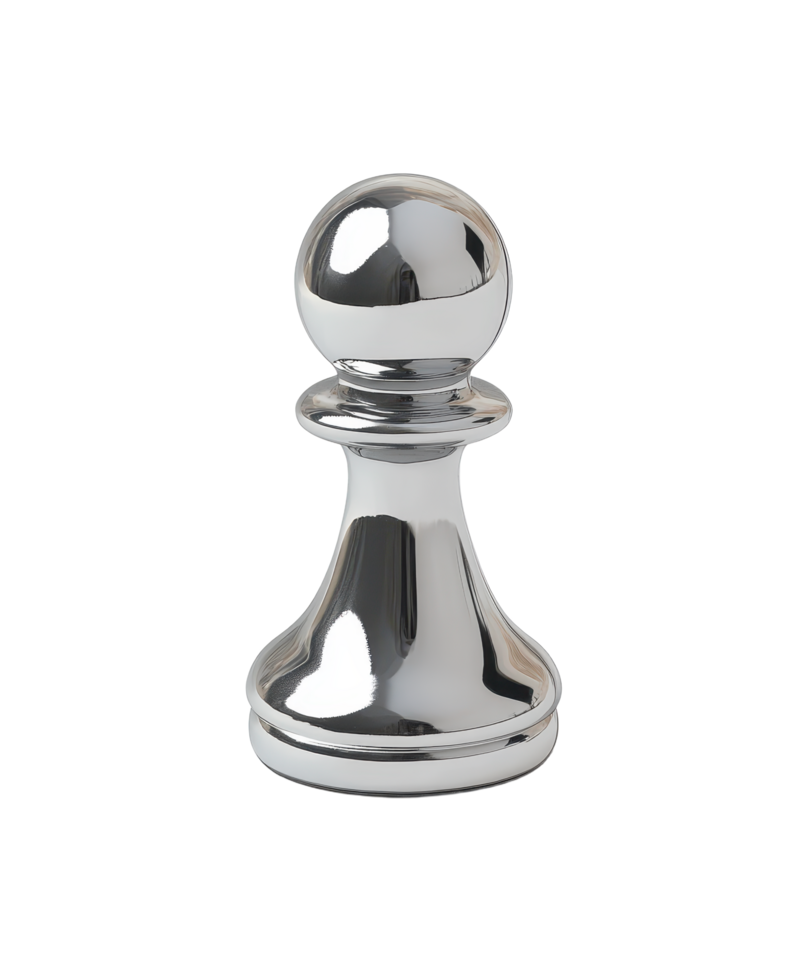 Isolated chess pawn piece rendered in shiny chrome Smooth curves elegant design Great for games strategy and competition concepts png