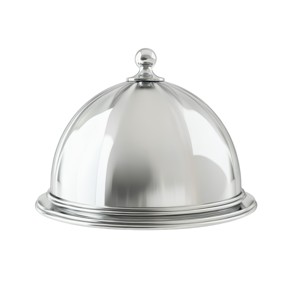 Elegant silver dome cover isolated on a transparent background shines with a polished finish perfect for showcasing culinary delights png