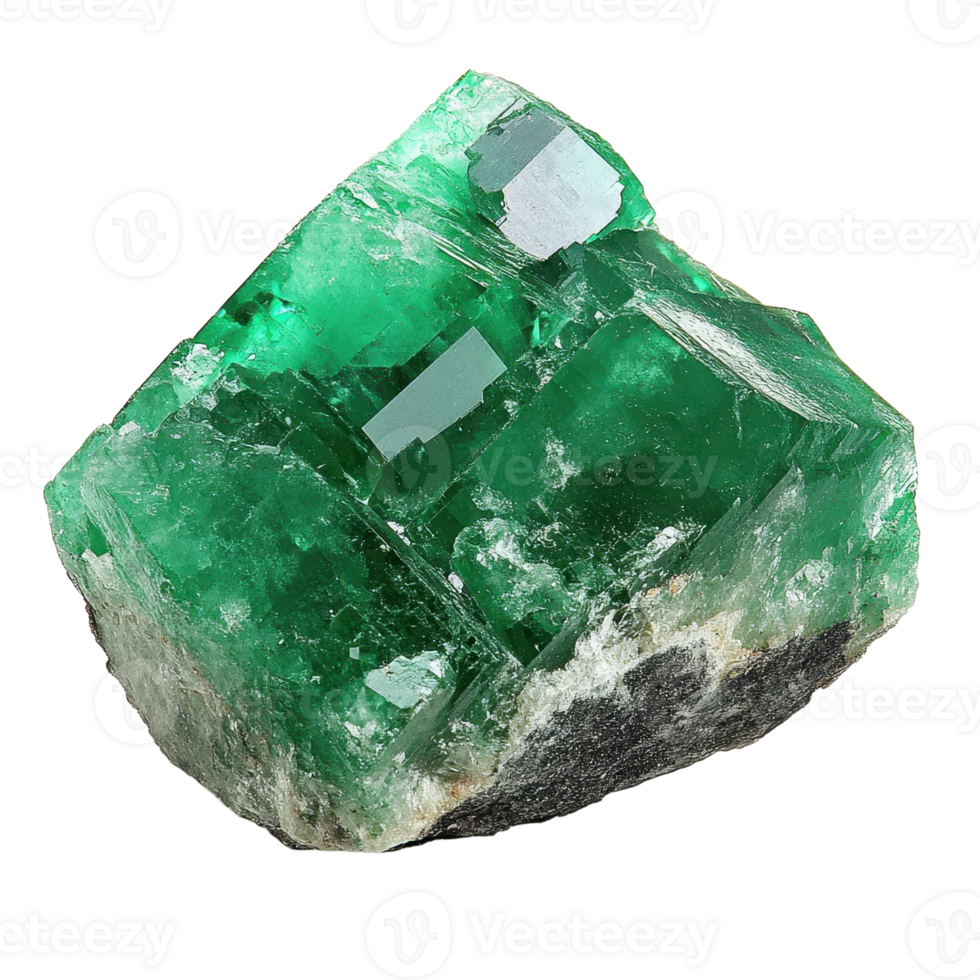 Lush green emerald with crystal formations against a dark background Beautiful mineral specimen png