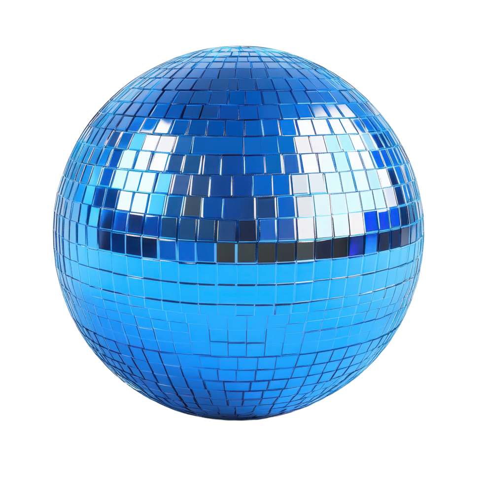 A dazzling blue disco ball reflecting light with its mirrored tiles Perfect for dance floors and celebrations Decorative lighting sphere png