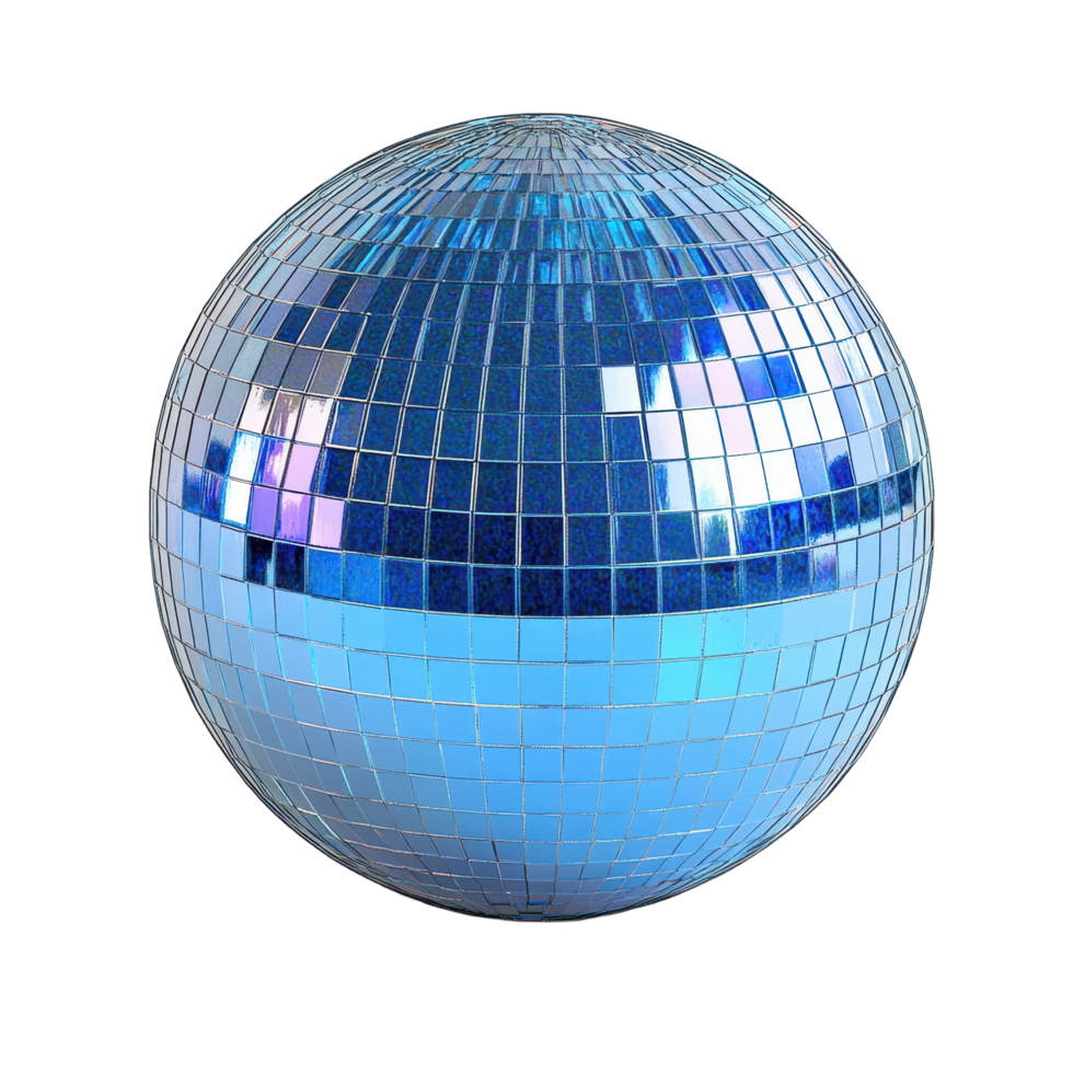 Shimmering blue mirror ball reflects light in a mesmerizing display ready to illuminate any event with a touch of retro elegance png