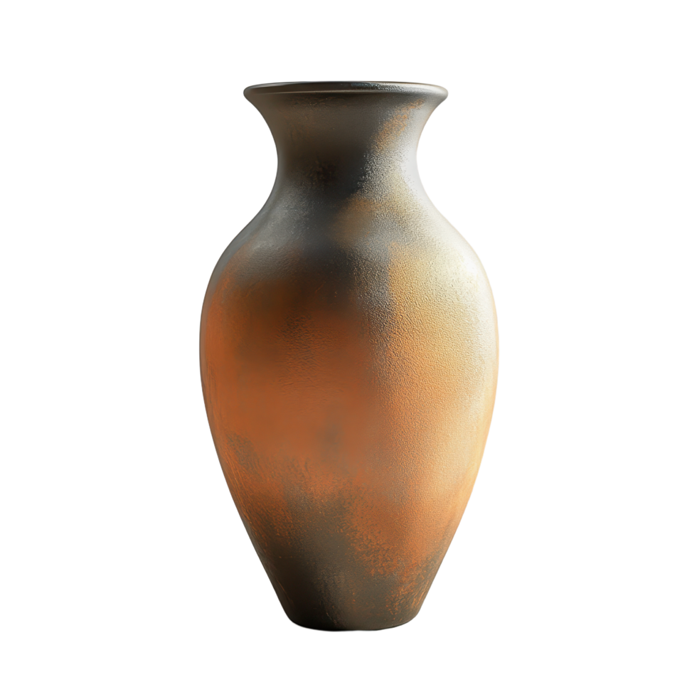 Elegant vase with a rustic finish showcasing a beautiful gradient from dark gray to warm orange Decorative pottery with artistic flair png