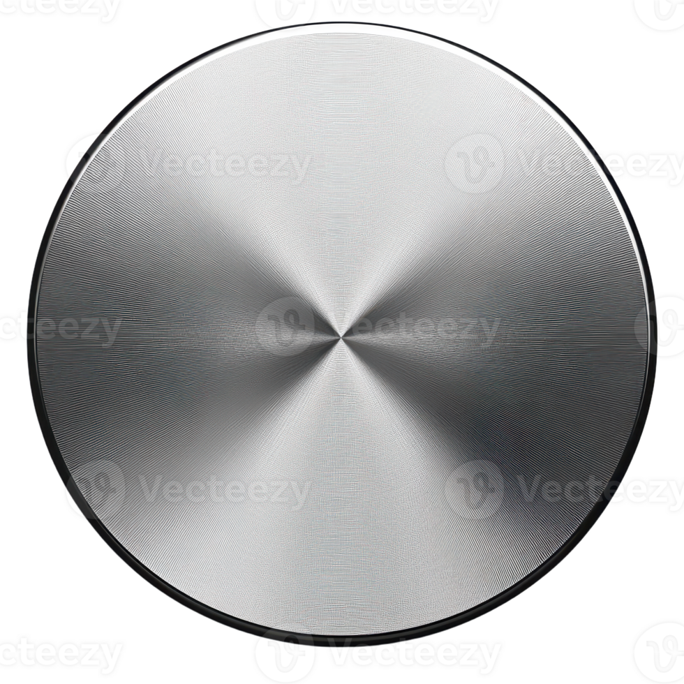 Circular metal pattern silver tones radiating from a central point providing a modern tech aesthetic and a sense of precision png