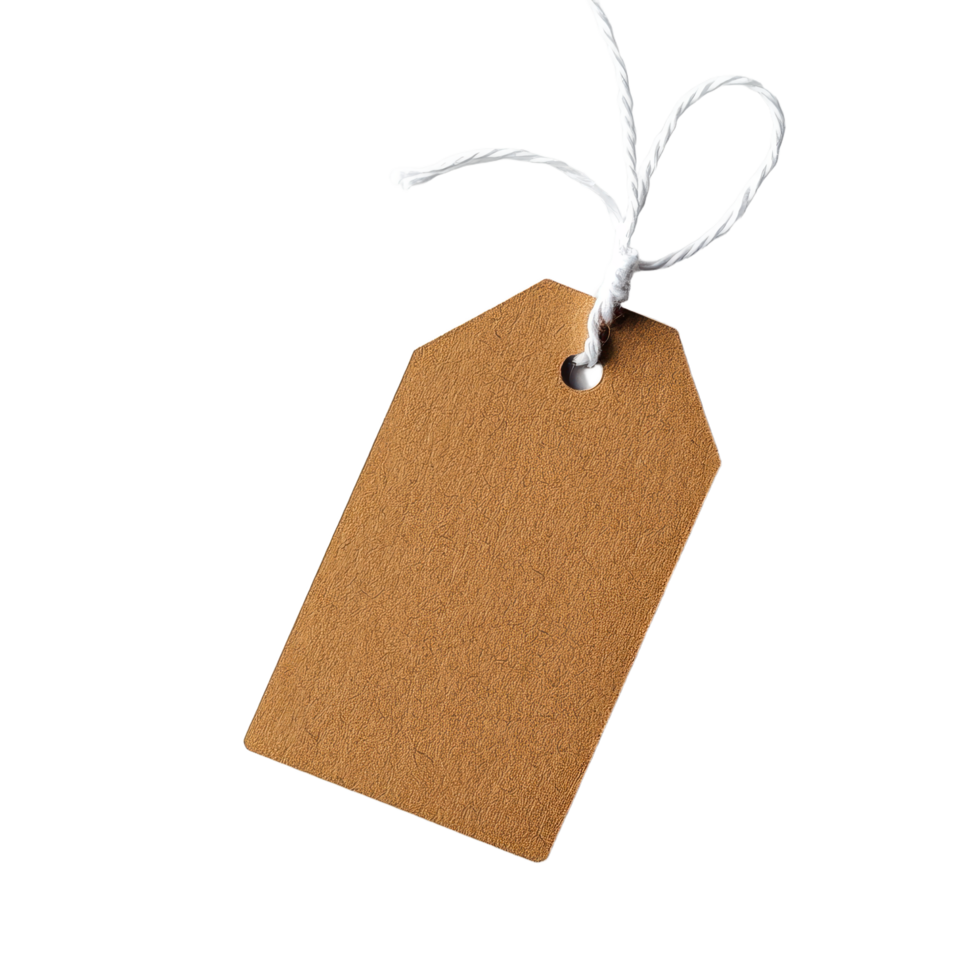 Isolated brown paper tag with string Perfect for price tags or gift labels offering a rustic touch against a transparent backdrop png