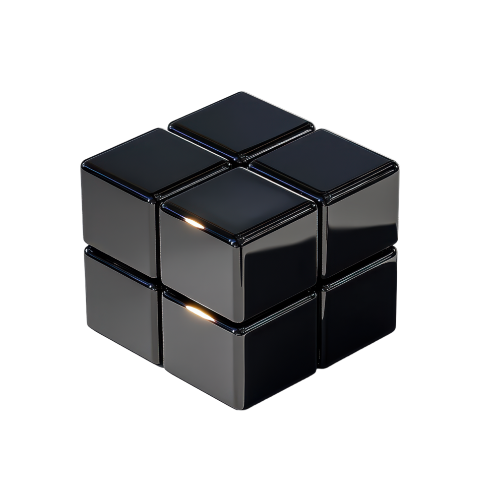 A sleek modern cube made of smaller cubes reflecting light against a Minimalist and geometric design png