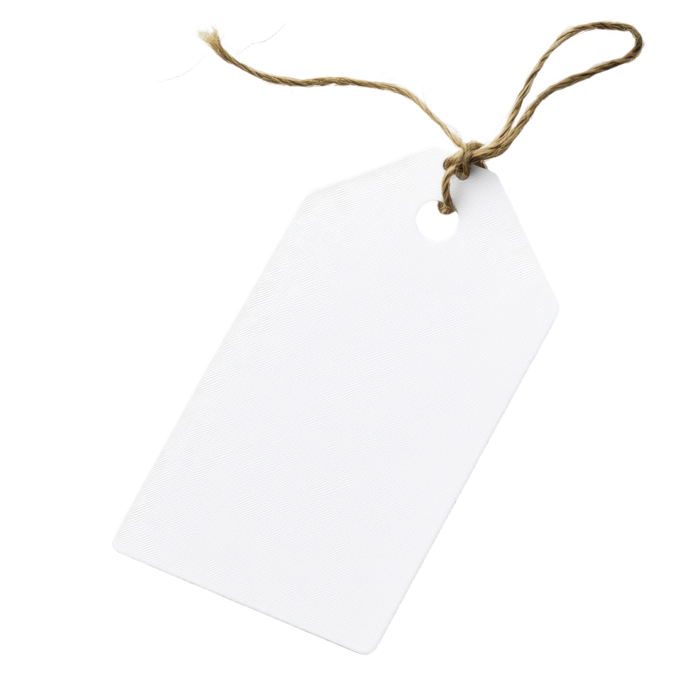 Blank tag with jute string against ideal for labels prices or product information with a clean simple design png