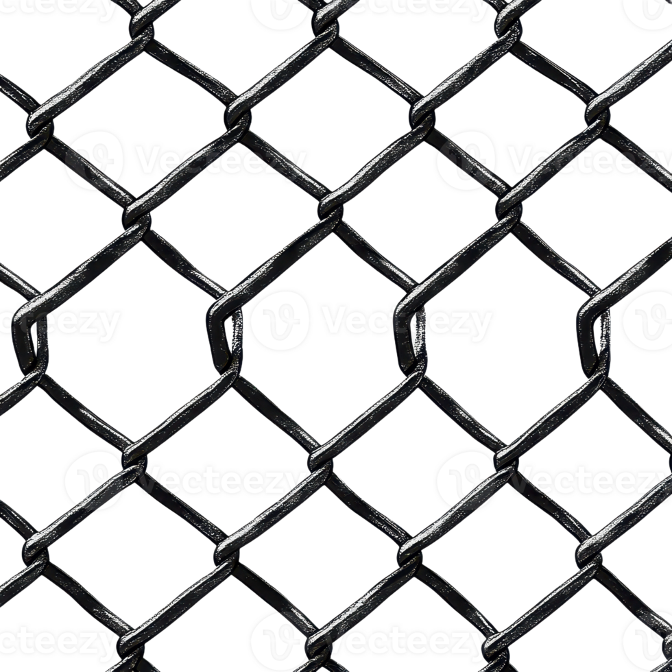 A close-up of a wire mesh fence featuring a repeating diamond pattern against a transparent backdrop Metallic texture with interwoven wires png