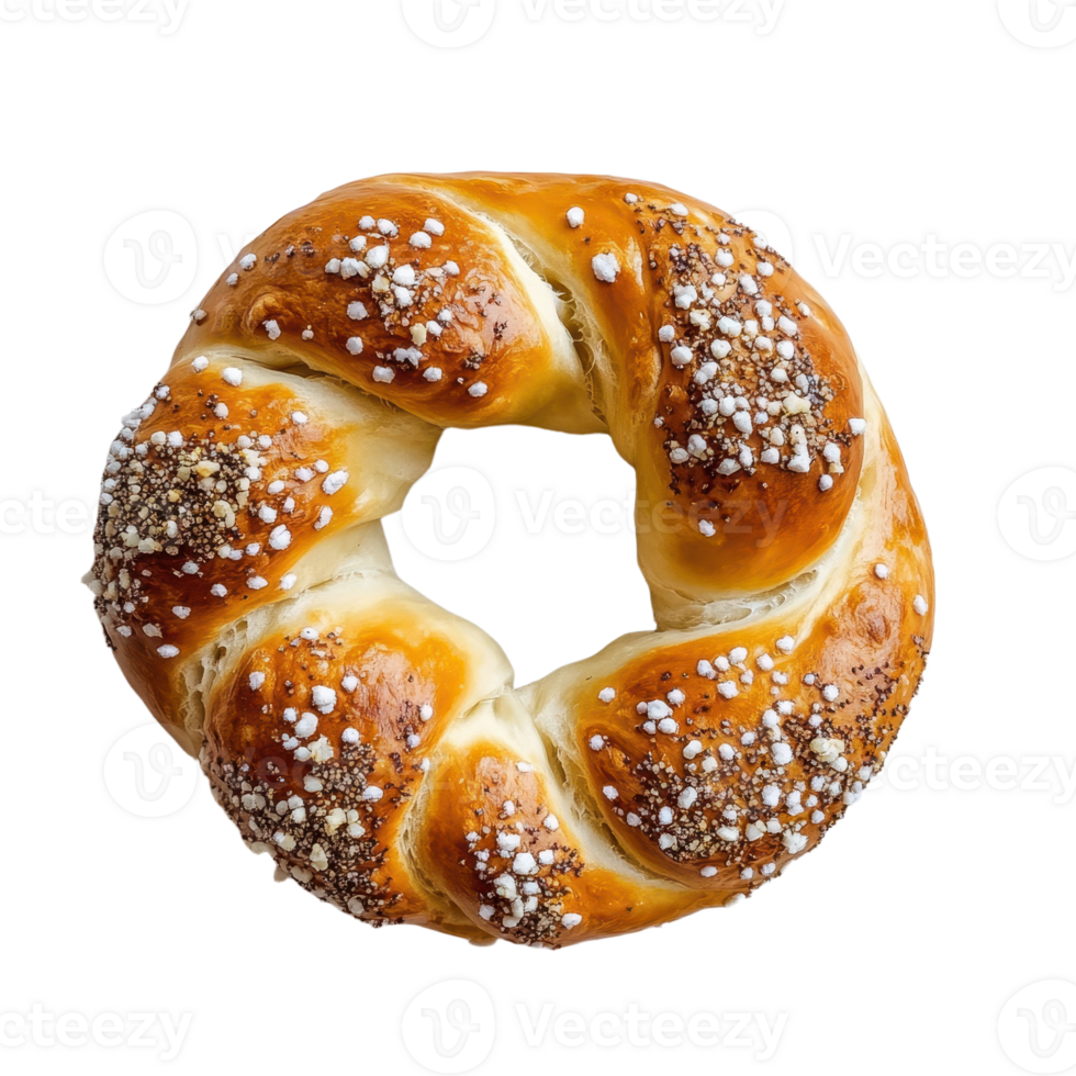 A delicious golden-brown braided bread ring adorned with sprinkles and seeds sits on a transparent background ready to be enjoyed png