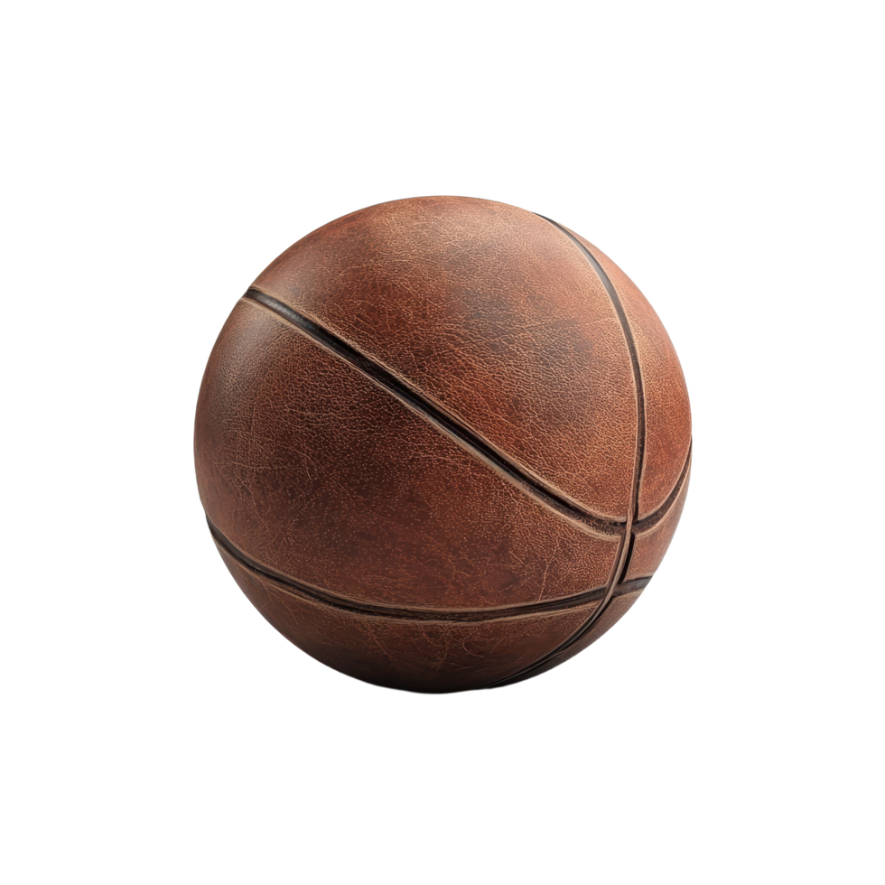 A weathered leather basketball against a stark Texture-rich surface and classic design offer a vintage sports aesthetic png