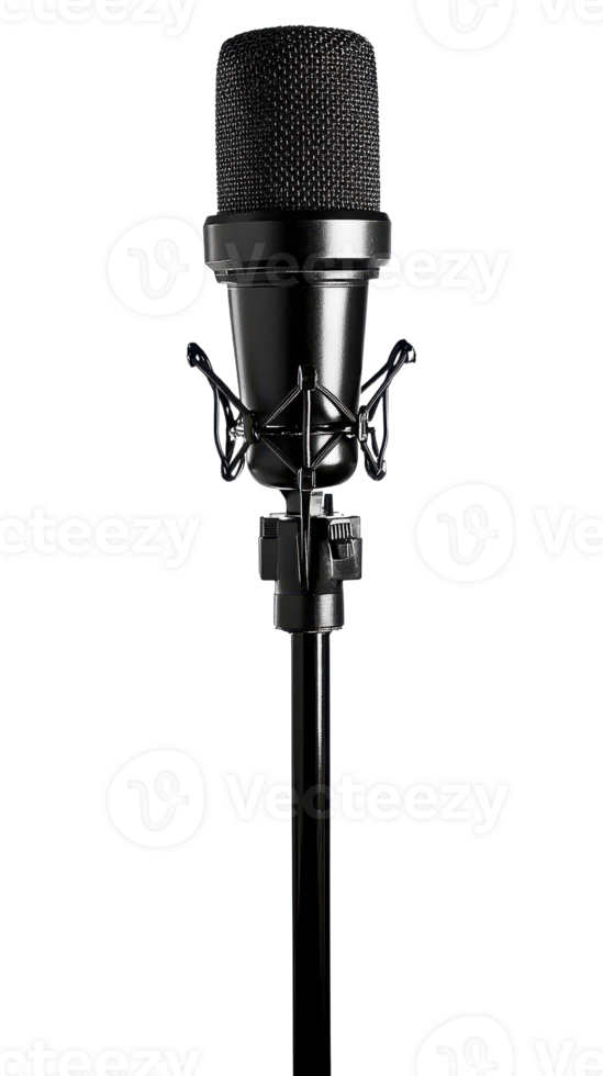 Studio Microphone a detailed shot of an all- microphone on a stand against a plain dark background with high attention to detail png