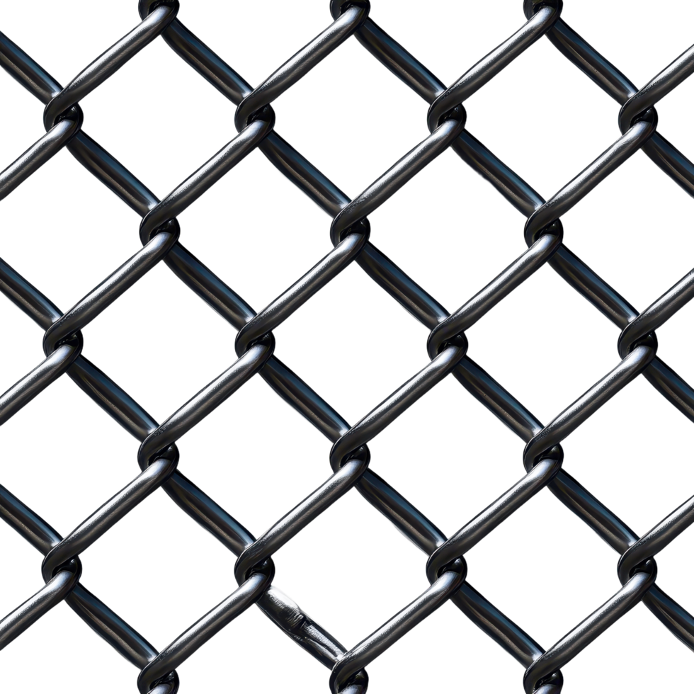 Close-up of a metal chain-link fence with a transparent background emphasizing its diamond pattern and metallic texture Durable barrier png