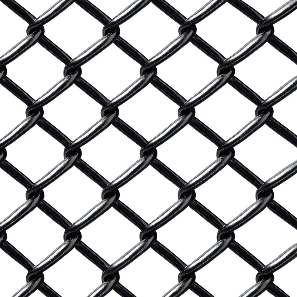 A close-up of a metal chain-link fence with a diamond pattern set against a transparent background offering a detailed view of the fencing structure png