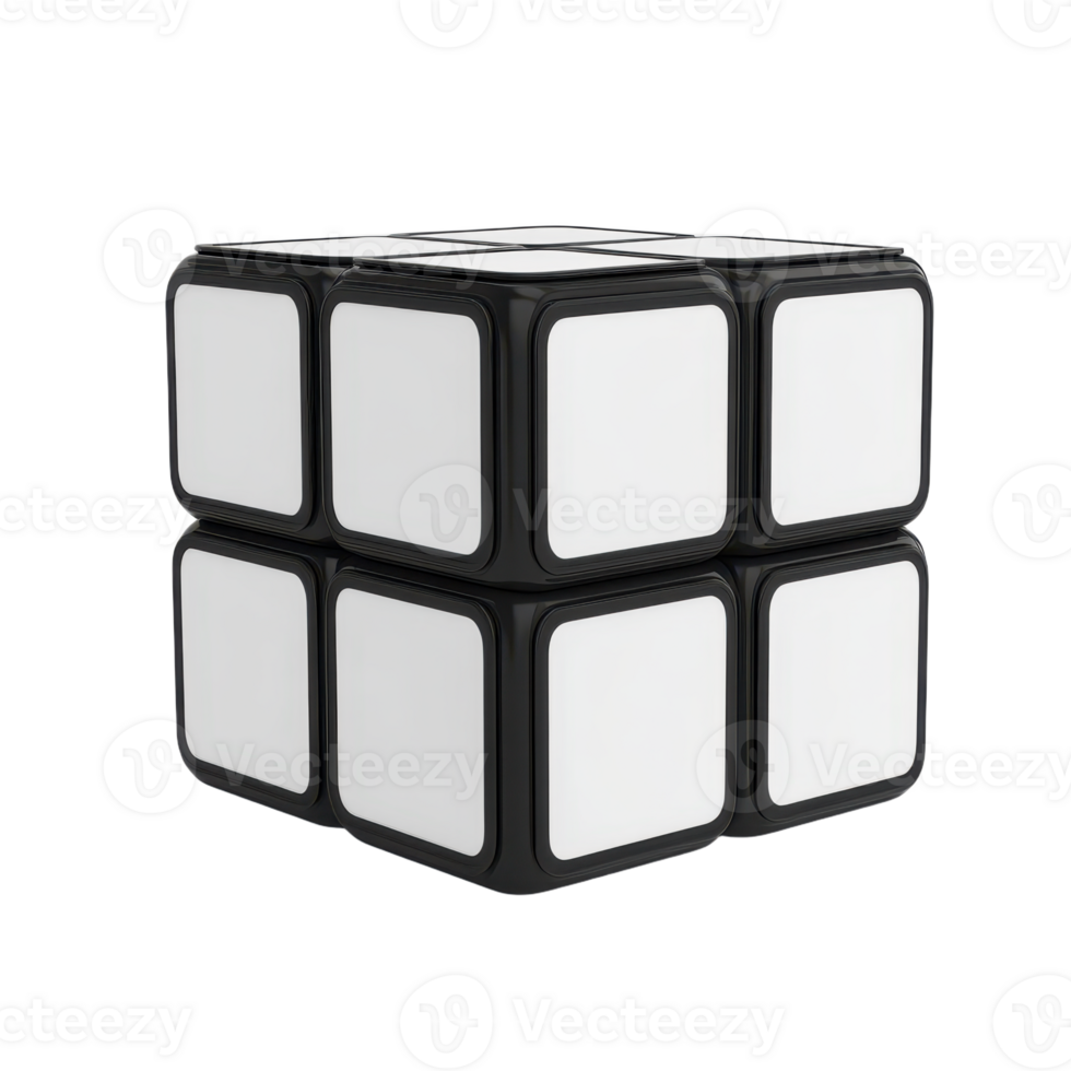 A 2x2 puzzle cube with faces perfect for a brain-teasing challenge or a fun fidget toy isolated against a transparent backdrop png