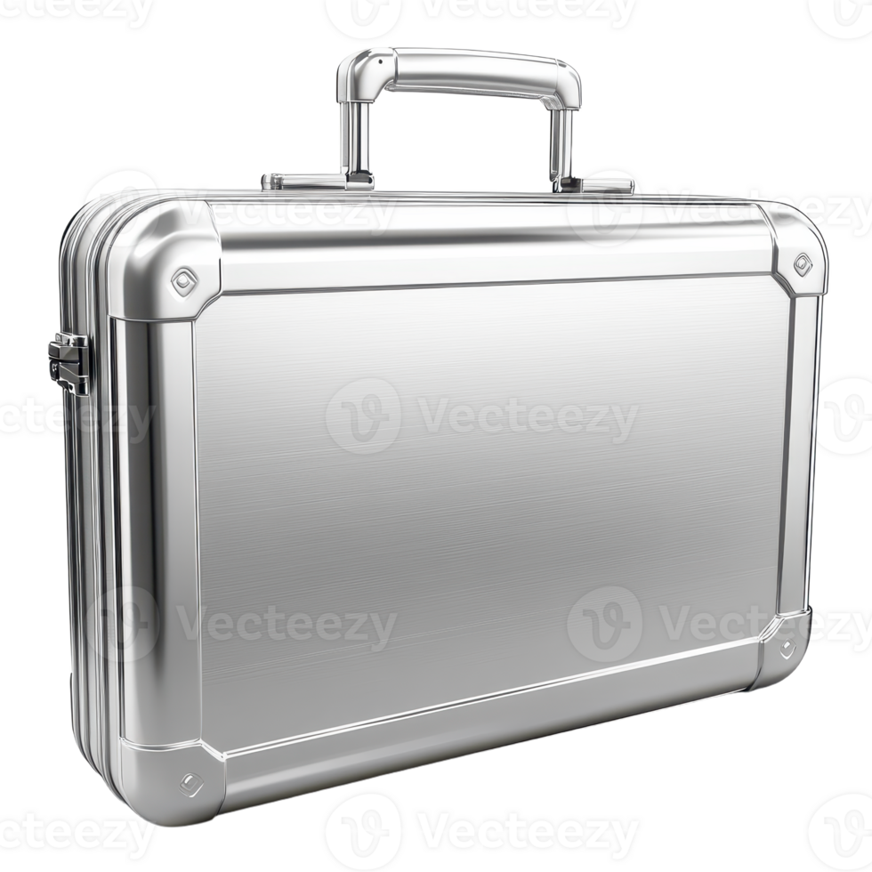 A sleek metallic briefcase gleaming against a dark background perfect for business professionals seeking secure and stylish transport png