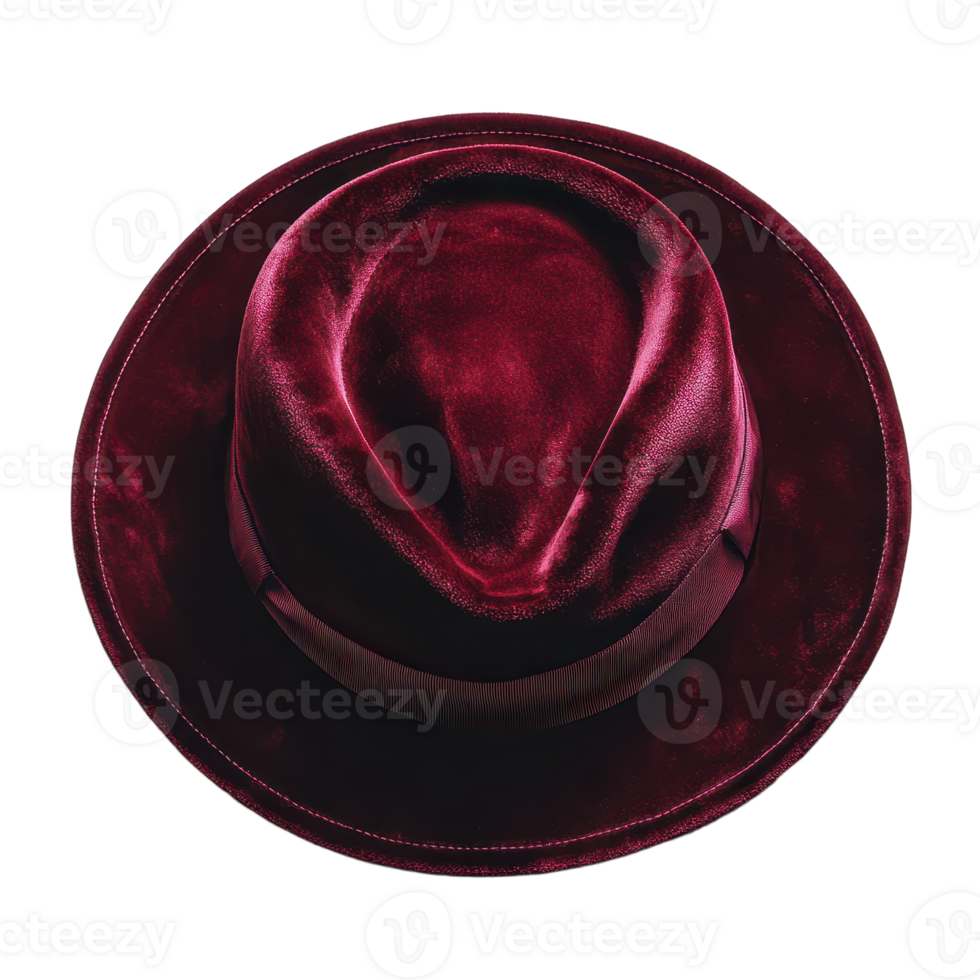 Elegant burgundy fedora with a luxurious velvet texture Classic style meets modern sophistication in this stunning accessory png