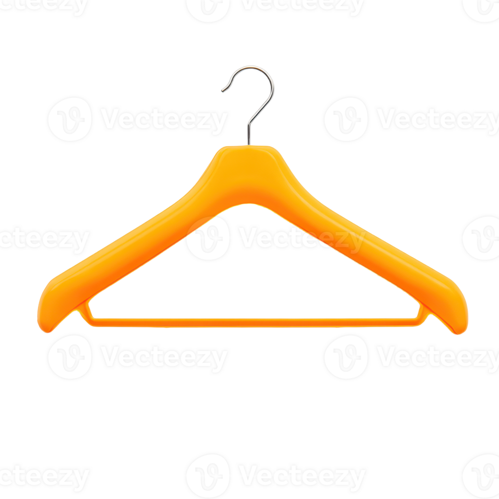 Isolated orange clothes hanger with a metal hook on a transparent background ready to use for any kind of design needs png