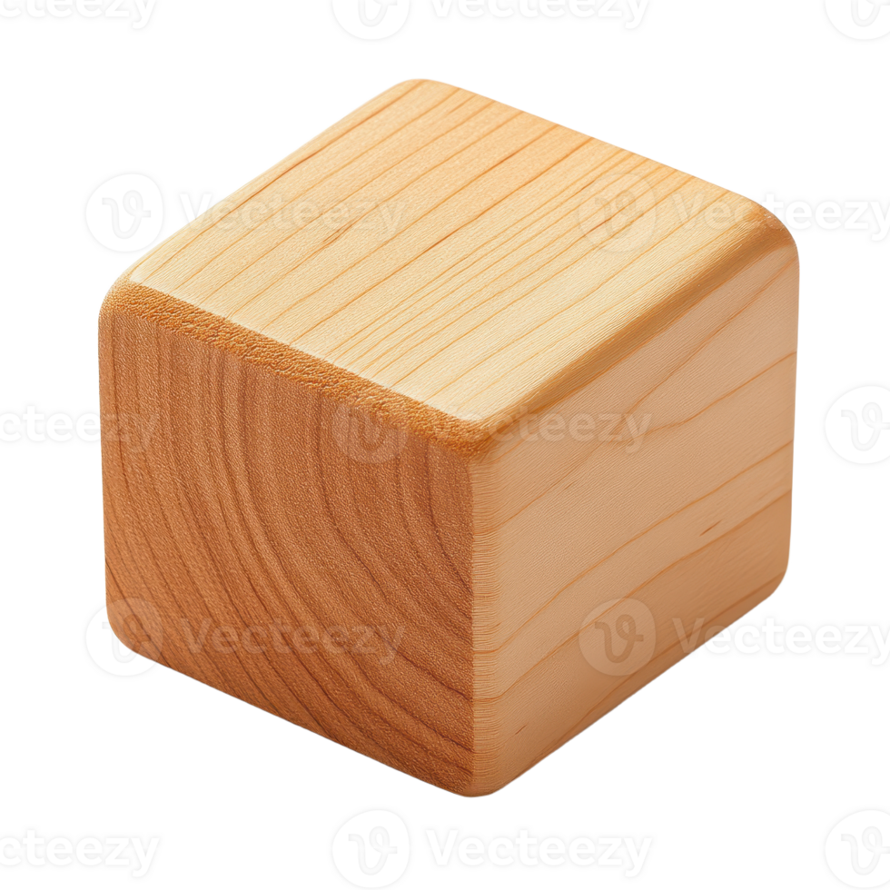 Wooden block showing natural grain Square solid and simple Playful shape educational object Crafted wood toy perfect for imagination png