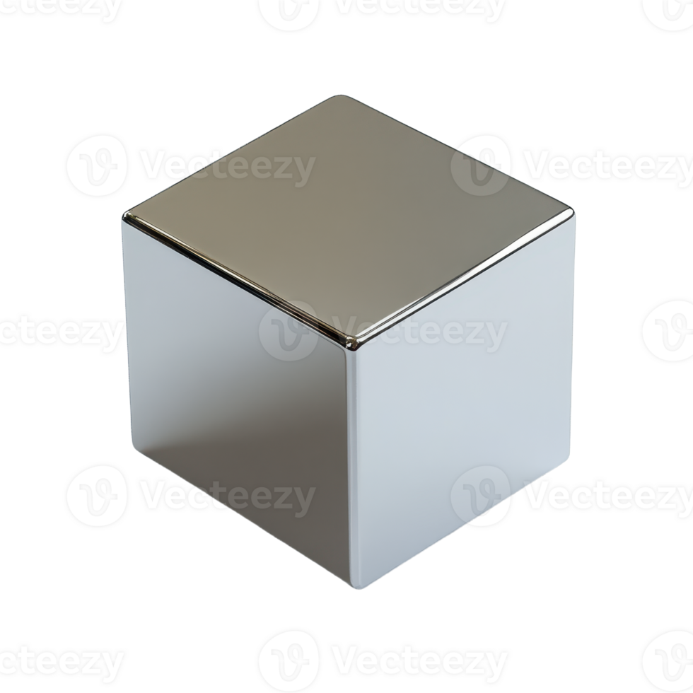 Sleek silver cube with reflective surfaces Geometric and minimalist design against a transparent backdrop Modern and sophisticated png