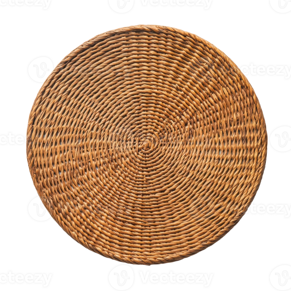 Woven Round Mat A handcrafted round mat made from natural materials with a distinctive spiral weave design Rustic and textured png