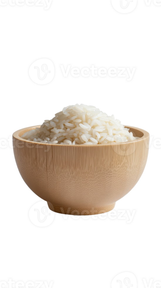 Bowl of Rice Simple food imagery studio lit showcasing plain cooked rice grains in a light wooden bowl against a stark png