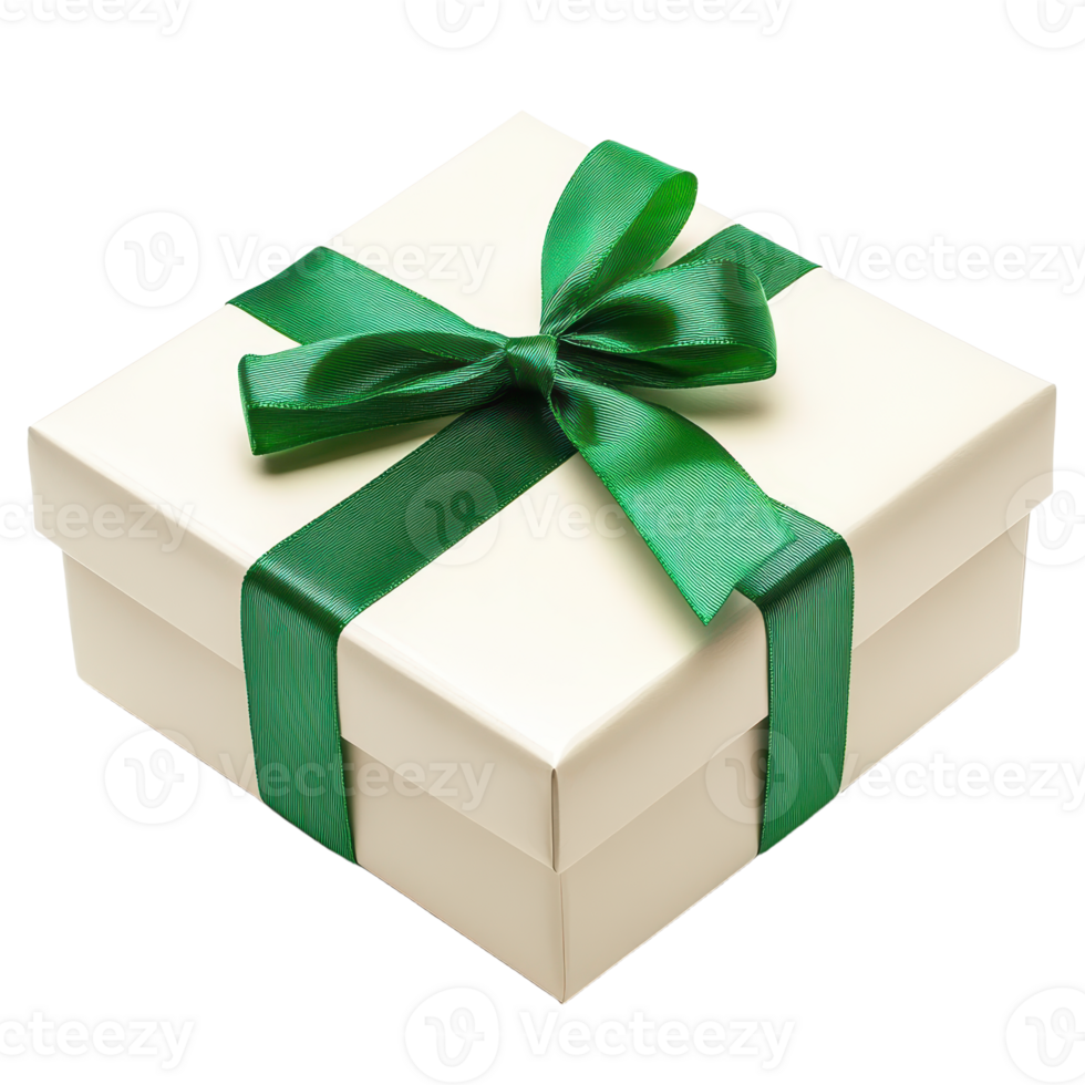 Elegant gift Ivory box tied with a vibrant green satin ribbon Perfect for birthdays holidays or special occasions png