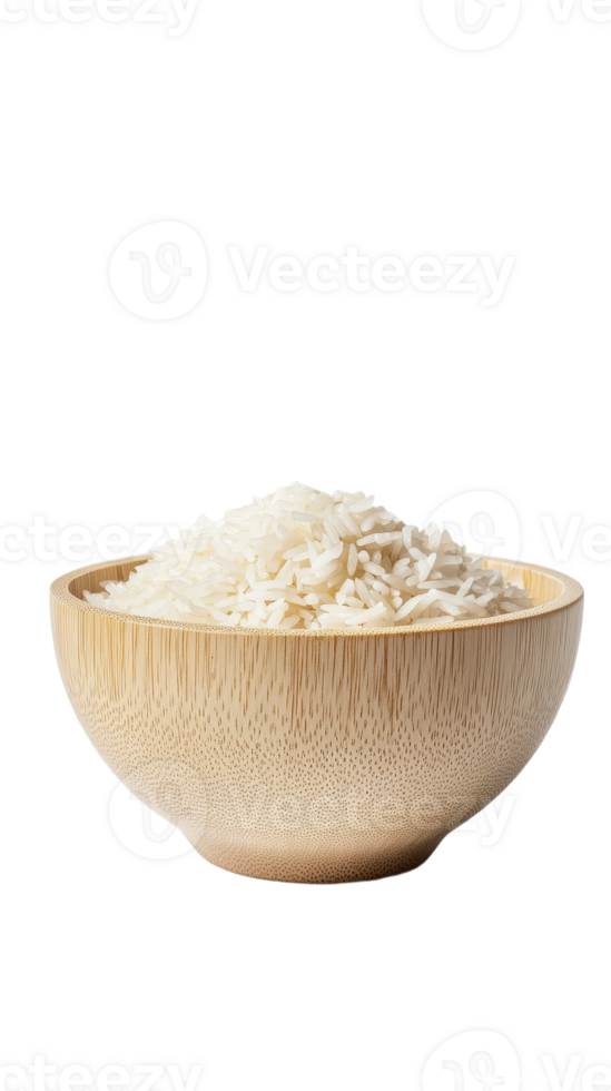 Rice bowl Simple grain perfect portion Ready for a healthy meal Culinary delight in a natural wooden bowl Wholesome goodness png
