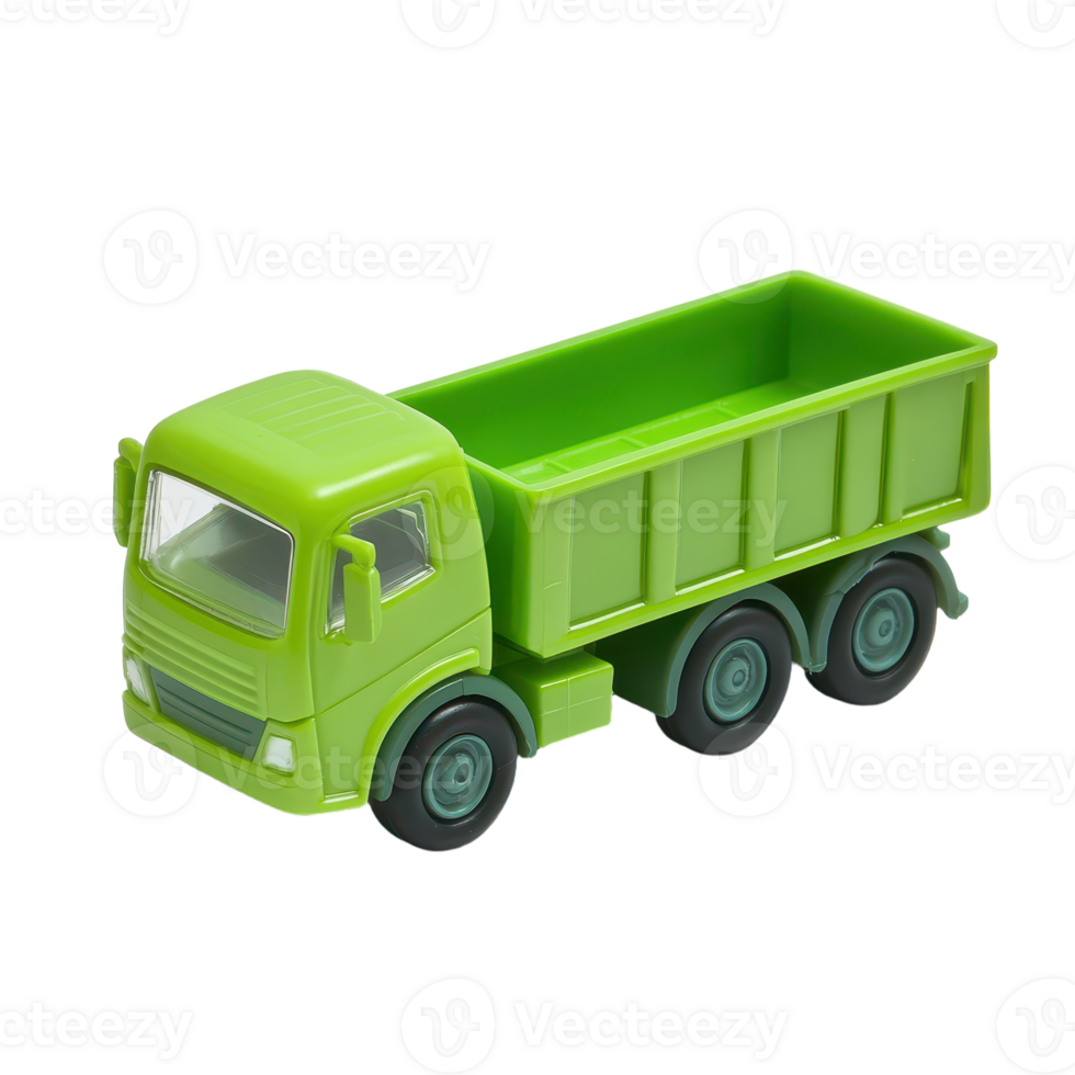 A charming green toy dump truck perfect for imaginative play and construction adventures Its bright color and detailed design spark creativity png