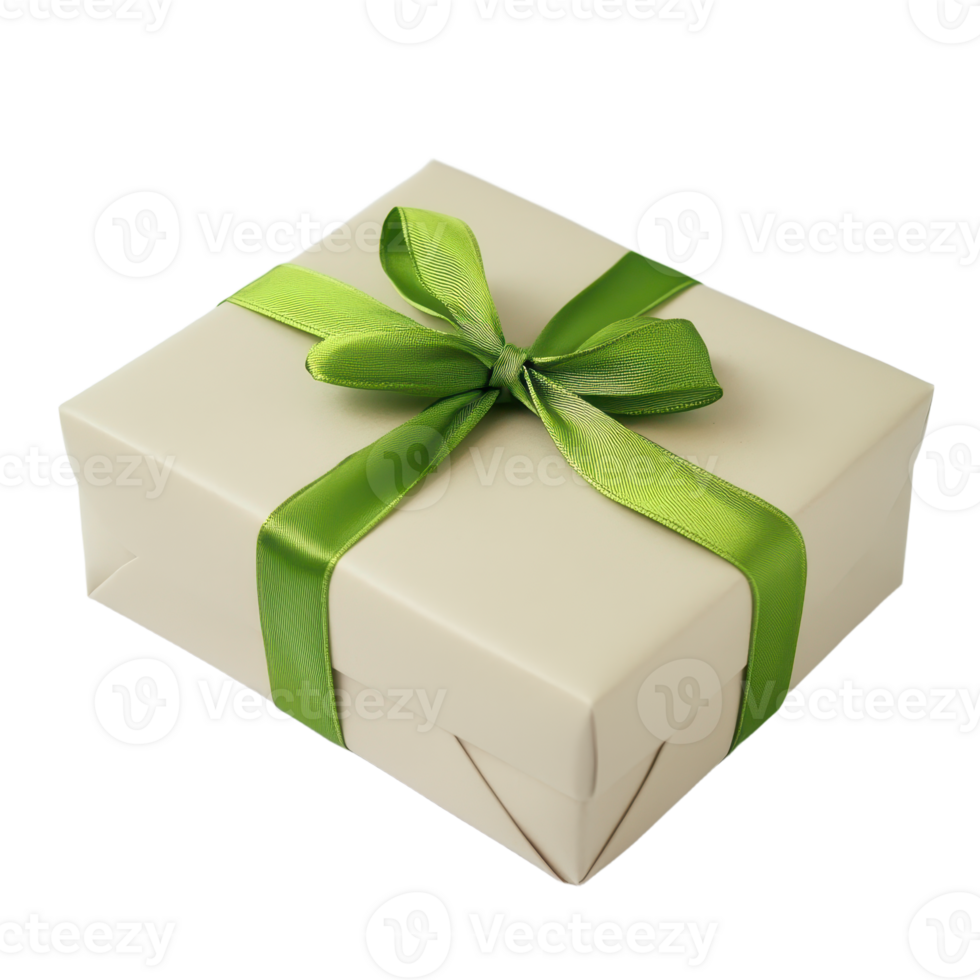 Elegant gift box ivory paper adorned with a vibrant green ribbon Celebratory present Perfect for any occasion Simple classy and lovely png