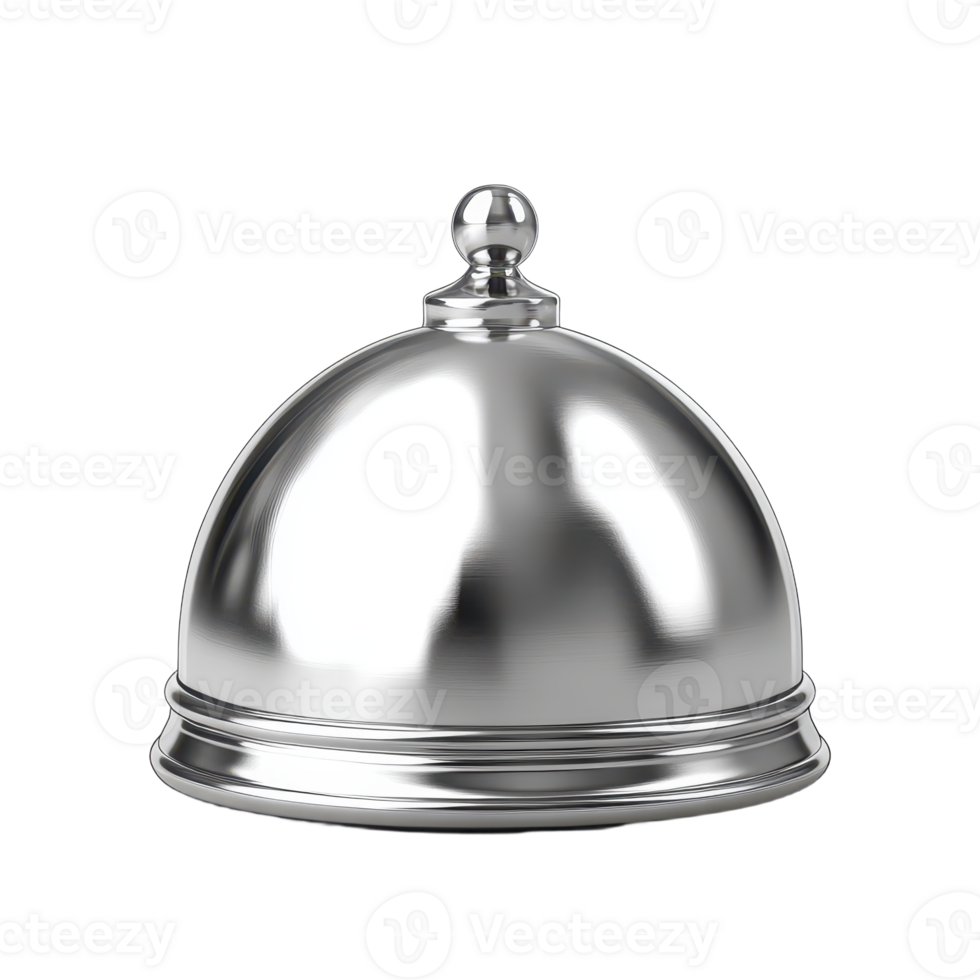 Isolated metal dome bell traditionally used in restaurants and hotels gleaming against a Polished and reflective png