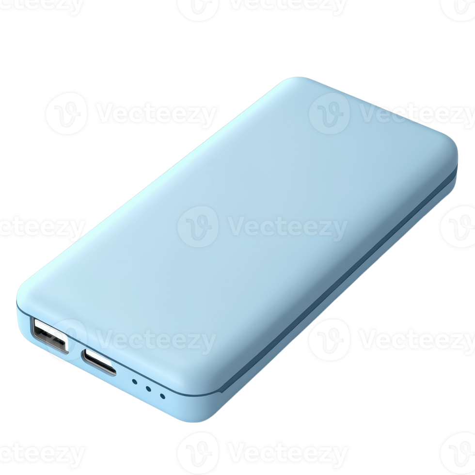 Portable light blue power bank isolated on a with a transparent background offering on-the-go charging solutions png