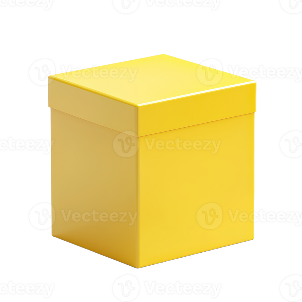 A vibrant yellow cube box with a sleek minimalist design ideal for gifts or storage standing against a transparent backdrop png